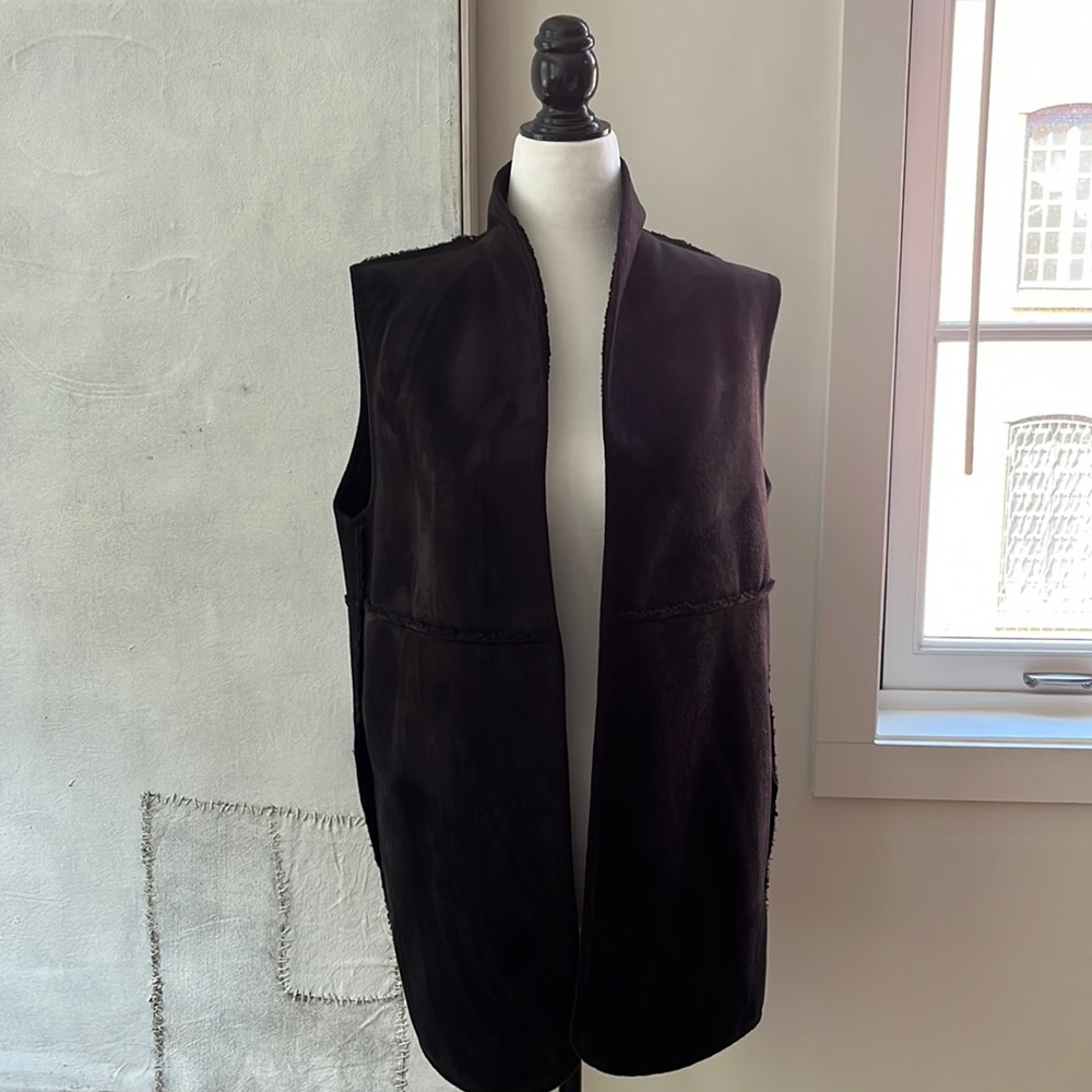 Velvet Reversible Faux Suede Faux Fur Vest Small. W/ Pockets